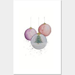 Watercolor Christmas Snow Globe Bauble Posters and Art